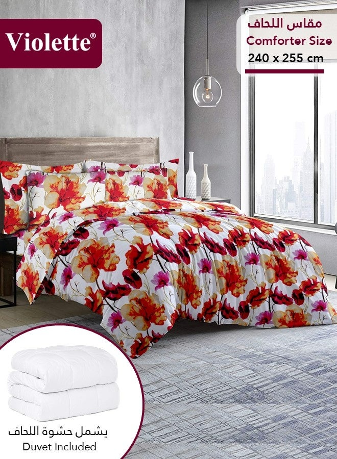 Violette PolyCotton Comforter Set, Fits 200x200 cm Double Size Bed, 7 Pieces (Removable Filling Included), Soft Cooling Breathable, Double Face Comforter, White Red - Image 3